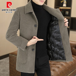 Pierre cardin woolen coat men's mid-length autumn and winter white duck down liner thickened woolen down jacket men's new windbreaker khaki (down liner) l (115jin jin is equal to 0.5kg -130jin jin is equal to 0.5kg)
