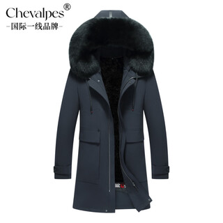CHEVALPES国际一线品牌2025冬季皮草新款派克服男中长款水貂内胆皮毛一体整 蓝色【狐狸毛领+水貂绒内胆】 XL 180