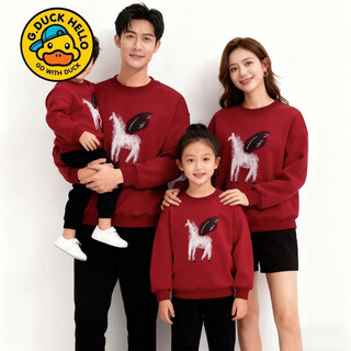 G.duck parent-child clothing winter clothing burgundy year of the horse plus velvet sweatshirt family of four new year greetings clothing three people spring festival family clothing burgundy plus velvet sweatshirt 90 cm