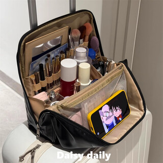 Complete new product new large-capacity cosmetic bag partitioned out vertical portable travel storage for washing 2025 new style black upgraded model_large size_hangable suitcase