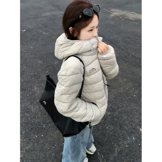 Zhuyifan ribs lightweight down jacket for men and women winter thickened warm hooded jacket korean atmosphere couple cold-proof cotton coat light gray s