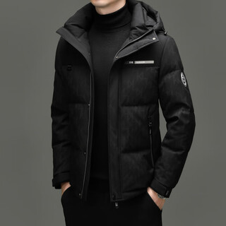 Yaya 90 duck down down jacket men's winter wear 2025 new fashion hooded winter thickened warm business casual jacket black xl recommended weight 135-150jin jin equals 0.5 kg