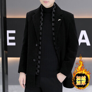 Yandang hangzhou italian-french windbreaker men's winter autumn woolen windbreaker jacket men's velvet thickened korean version trend slim stitching black velvet thickened 2xl