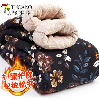 Woodpecker middle-aged and elderly pants winter thickened velvet high-waisted mother's cold-proof warm cotton pants camel velvet outer wear loose grandma shell flower (winter plus velvet) thickened 4xl