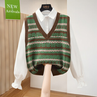 Sibaishe knitted vest 2025 autumn new style women's v-neck contrast striped loose casual pullover vest