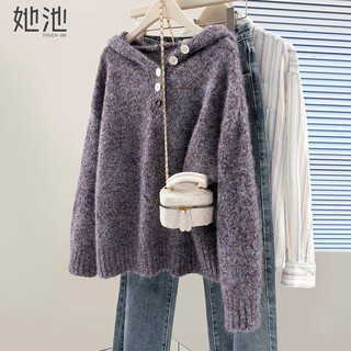 She chihan sheep wool hooded loose sweater women's 2025 winter new soft waxy lazy style pullover top