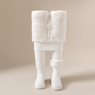 Jingmengyuan children's pantyhose, warm and thickened for autumn and winter, fashionable baby socks, lambswool baby leggings, lambswool-white, 4-6 years old, pants length about 55cm