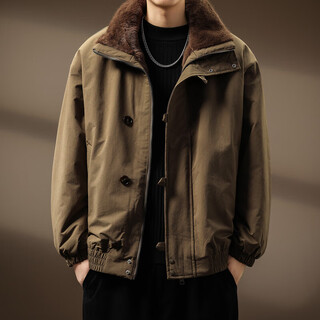 Noble color double-sided high-end american retro mountain carving thickened cotton jacket for men high-end fur collar warm jacket for men coco coffee l suitable for 130-150 jin jin equals 0.5 kg