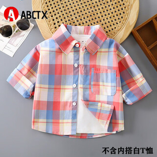 Abctx children's shirt men's 2025 new style baby style cotton plaid shirt spring and autumn fashionable lapel cardigan for children and middle-aged children gz07-thin long-blue orange new grid 100 cm