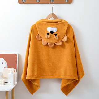 Aoyanlai children's bath towel hooded cape can be worn and wrapped softly for bathing, special for absorbing water and wiping the body, quick drying, drying for bathing in all seasons, small lion large size_6-12 years old (88*150cm)