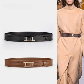 Liis shopping mall same style high-end belt cowhide belt women's waistband with no punching wide girdle waist 35103-camel 90cm