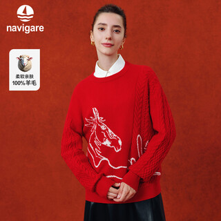 Navigare italian dinghy new year women's 100% wool sweater qiji red horse year zodiac knitted sweater 334005503