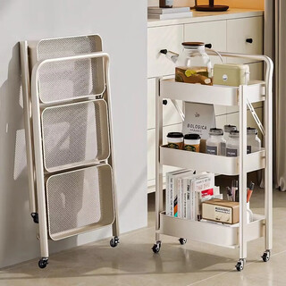 Zhuobo floor-standing storage rack trolley living room storage rack snack rack storage rack kitchen shelf sj15 white 3-layer with armrests