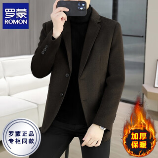 Romon woolen coat men's new winter style plus cotton and thickening fashion simple woolen coat small suit jacket for men coffee color xl /180 recommended 135-150jin jin equals 0.5 kg