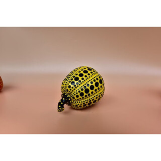 Yayoi kusama pumpkin ornament sculpture with dense polka dots, yellow skin and black polka dots 10x12cm (not including label)