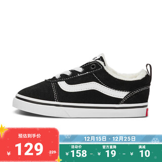 Vans vans children's shoes official ward slip-on american street black and white color plus velvet children's canvas shoes black size 26.5 measured inner length 17cm