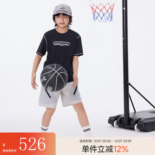 Onmygame sun protection quick-drying boys' sports short-sleeved cool summer new moisture-wicking children's t-shirt dark night black top + recycled gray pants 140