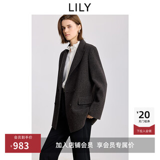 Lily2025 new winter style wool mulberry silk blended old money style silhouette temperament commuting woolen suit jacket for women 734 rock brown l