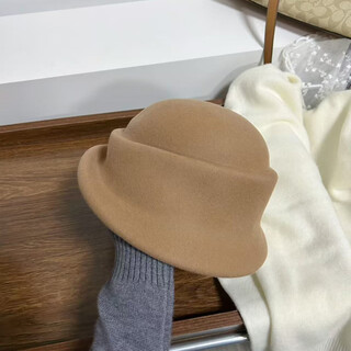 Light luxury internet celebrity socialite black top hat woolen hat women's autumn and winter beret small basin hat sweet and small face camel