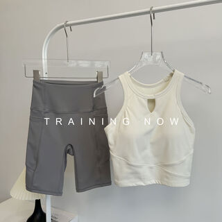 Fitness suit for women, summer all-in-one yoga vest, nude hip lifting running sports cycling pants, white + gray s