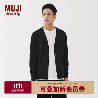 Muji men's wool washable high gauge v-neck cardigan men's sweater autumn and winter 25 men's black l (175/100a)