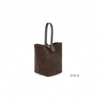 Autumn and winter new niche commuting suede bag for women cross-border versatile retro large capacity portable bucket bag dark coffee color
