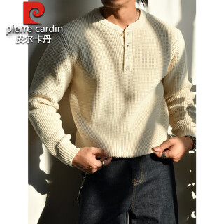 Pierre cardin thickened sweater men's henry collar sweater casual cotton heavy sweater american retro bottoming sweater raw cotton color s
