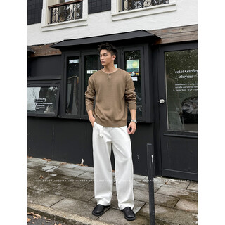 Liis henry collar double-sided knitted autumn old money style solid color pullover sweater men's loose commuting sweater brown s90-115jin jin equals 0.5 kg one size