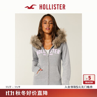 Hollister25 autumn and winter new american retro fleece patch hooded sweatshirt jacket women's 352-5251 gray s (165/84a)