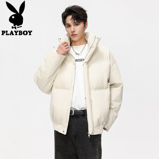 Playboy (playboy) cotton-padded jacket for men winter 2025 new korean version fake two-piece handsome black thickened trendy brand stand-up collar cotton-padded casual jacket off-white xl