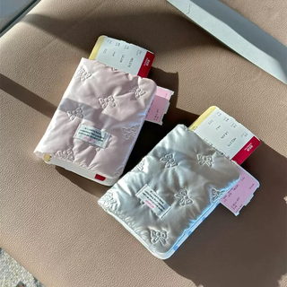 Yusenyi korean ins bow quilted travel passport holder protective cover girl's ticket document passport bag collection bow passport bag silver