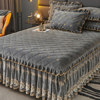 Fantasy bed skirt single piece winter milk velvet bedspread bed sheet european style baby velvet quilted bed cover with skirt shengshi dynasty - silver gray bed skirt single piece 150x200cm