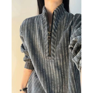 Wunan cleanfit chenille half-zip sweatshirt men's autumn and winter american velvet long-sleeved t-shirt high-end heavy jacket gray xl