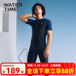 Watertime wetsuit swimsuit men's swimsuit quick-drying short-sleeved jumpsuit three-quarter pants full body sun protection surfing suit swimsuit black blue-one-piece m