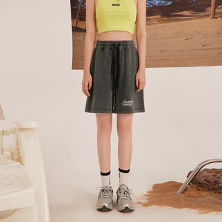 NO ONE ELSE抽绳印花休闲短裤男女款2025夏季新款运动风阔腿裤子 碳黑 S