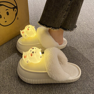 Hongsilinyi detachable cotton slippers for men and women with lights cartoon outer wear comfortable winter indoor warm non-slip outer wear couple white luminous 2589 luminous jijiwa removable and washable 36 37