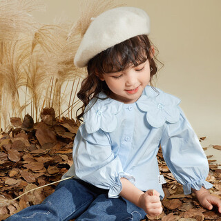 Jellybaby sweet and versatile autumn girls' shirts solid color lapel good matching tops children's babydoll shirts long sleeve shirts