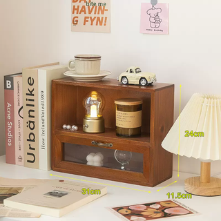 Yusenyi distressed color figure storage box display cabinet, suitable for adults, wooden storage rack, blind box doll building block model collection, one grid and one draw, distressed color, one grid and one draw, distressed color