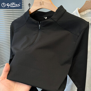 Goldlion g+ goldlion half-zip henry collar long-sleeved t-shirt men's 2025 new autumn sports and leisure black m