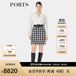 PORTS宝姿女装2025秋季新款复古千鸟格短半裙半身裙LQ9S029WFF073 黑白混色 常规 XS （2）