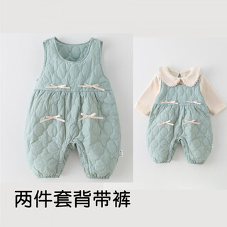 Yeehoo's new autumn and winter style baby girl's quilted overalls, stylish infant doll collar bottoming clothes, one-piece set, two-piece set, light blue overalls 73cm