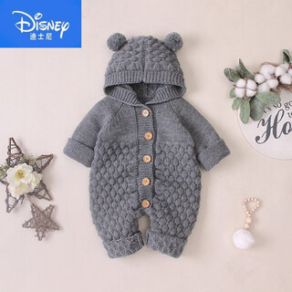 Disney (disney) baby knitted jumpsuit bodysuit 2026 autumn and winter new baby fashionable rompers plus velvet and thickened warm outing clothes gray 36cm 66