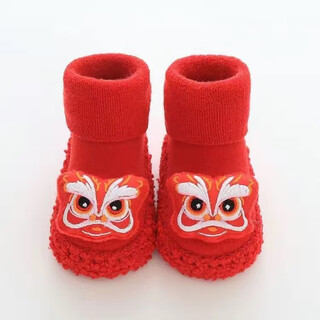 胖東来品质秋冬薄款地板鞋儿童婴儿鞋袜软底秋冬加厚新生儿中筒袜 KK(大红醒狮) 11 cm(0-5个月)