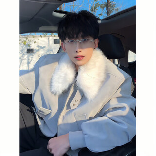 Main style (zhuyifan) gray tie-dye fur collar cotton coat men's winter plus velvet mountain carving coat cleanfit handsome short cotton coat gray upgraded version m