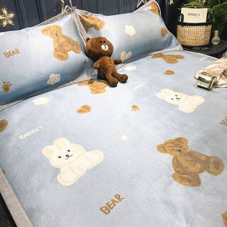 Fantasy summer machine washable folding ice silk mat three-piece set single 1.35 summer internet celebrity soft mat for naked sleeping summer l bunny bear baby blue-ice silk mat 1.8m (6 feet) bed