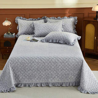 Lady laura fu anna's lace embossed baby velvet jacquard quilted bed cover three-piece set 2025 new bed sheets gray single bed cover 200cm*230cm