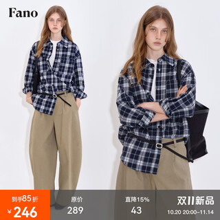 Fano studios fan luo fano casual and versatile brushed yarn-dyed plaid contrasting color set four-button relaxed shirt women's top blue and white plaid ready stock l