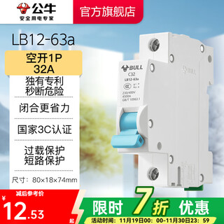 公牛（BULL）断路器家用电源总闸空气开关大功率空开C型断路器佳和LB12系列 【1P 32A空开】