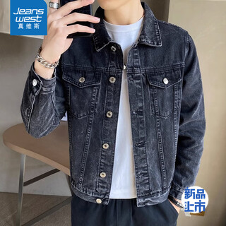 Jeanswest denim jacket men's autumn and winter new retro korean style jacket men's casual fashion trend denim top 950-black m