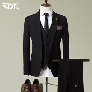 Dk high-end wedding suit men's striped business formal wear korean style trendy slim handsome groom's dress suit men black (three-piece set) jacket + pants + vest s